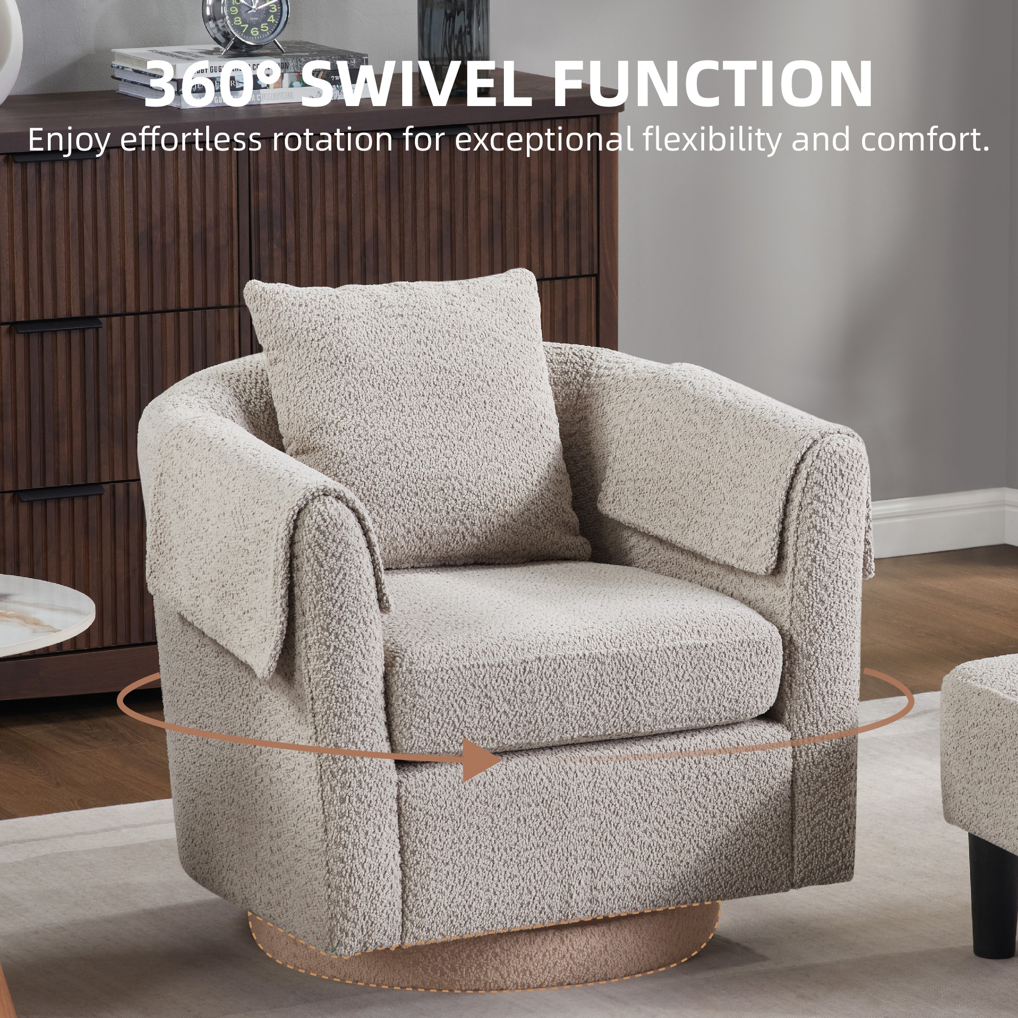 Swivel Accent Chair with Ottoman Set, Modern Chenille Barrel Armchair with Removable Back Pillow & 2 Armrest Covers for Living Room, Bedroom, Office, Gray Swivel Accent Chair with Ottoman Set, Modern Chenille Barrel Armchair with Removable Back Pillow & 2 Armrest Covers for Living Room, Bedroom, Office, Gray
